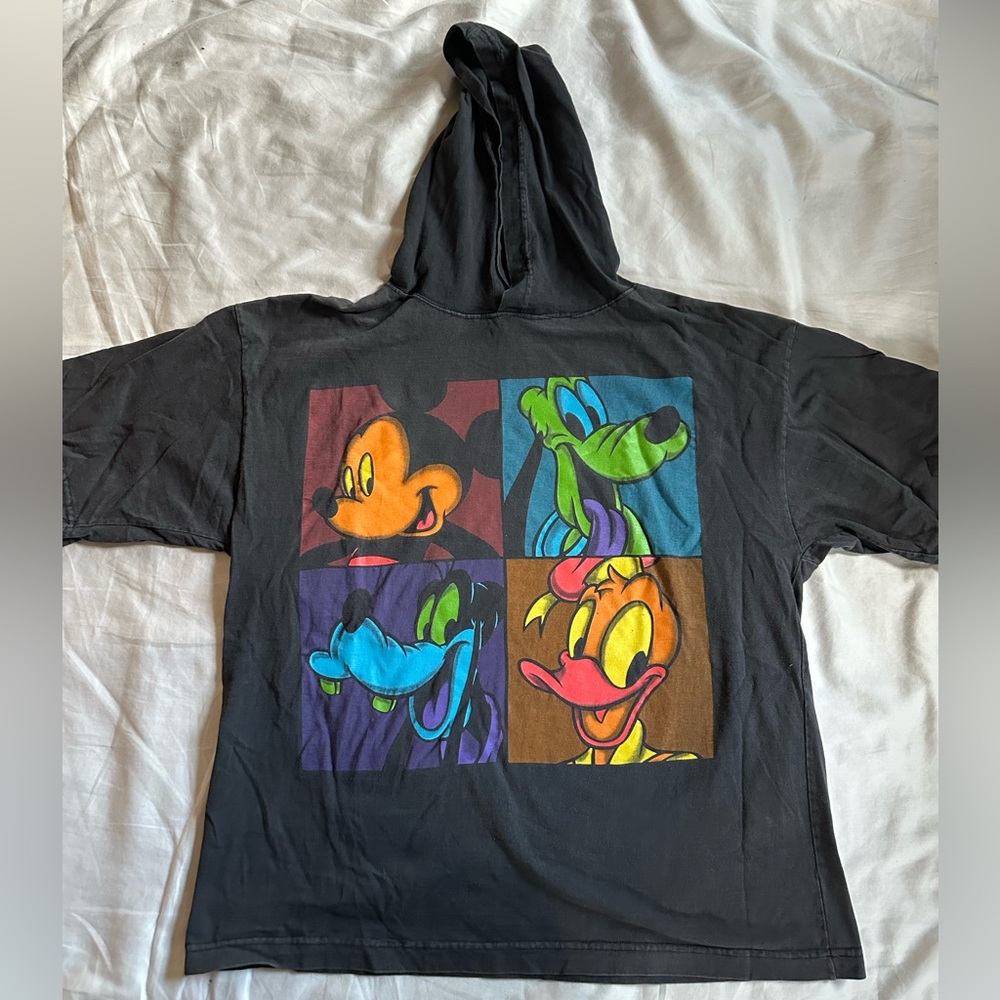 Vintage Disney short Sleeve Black Hoodie- goofy Donald Mickey